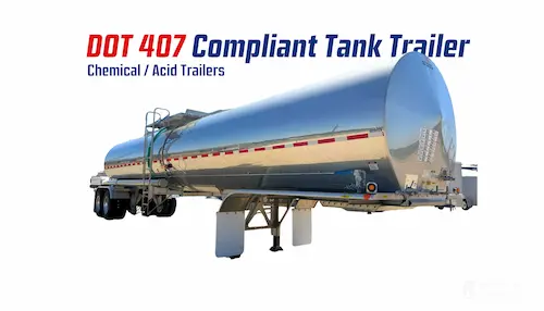 Image of a DOT 407/ MC 307 Chemical/Acid Tank Trailer with white background 